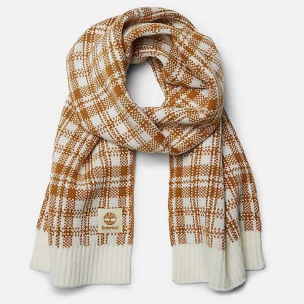 NWT Timberland Winter Scarf Tan & Cream Plaid